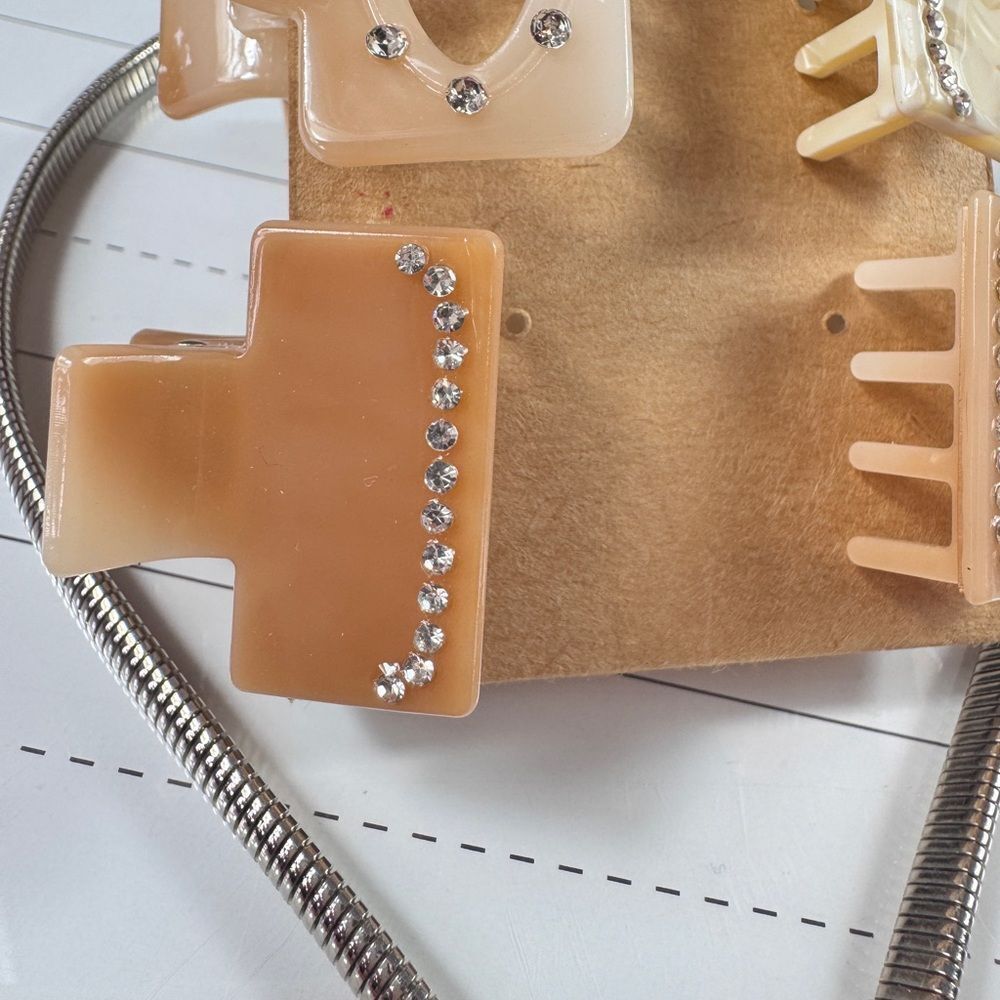 Anthro Elegant Cream and Tan Hair Clips with Rhinestones & Headband - Picture 5 of 8